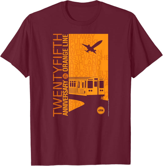 CTA Orange Line 25th Anniversary (on Black) T-Shirt - T-Shirt | Maroon