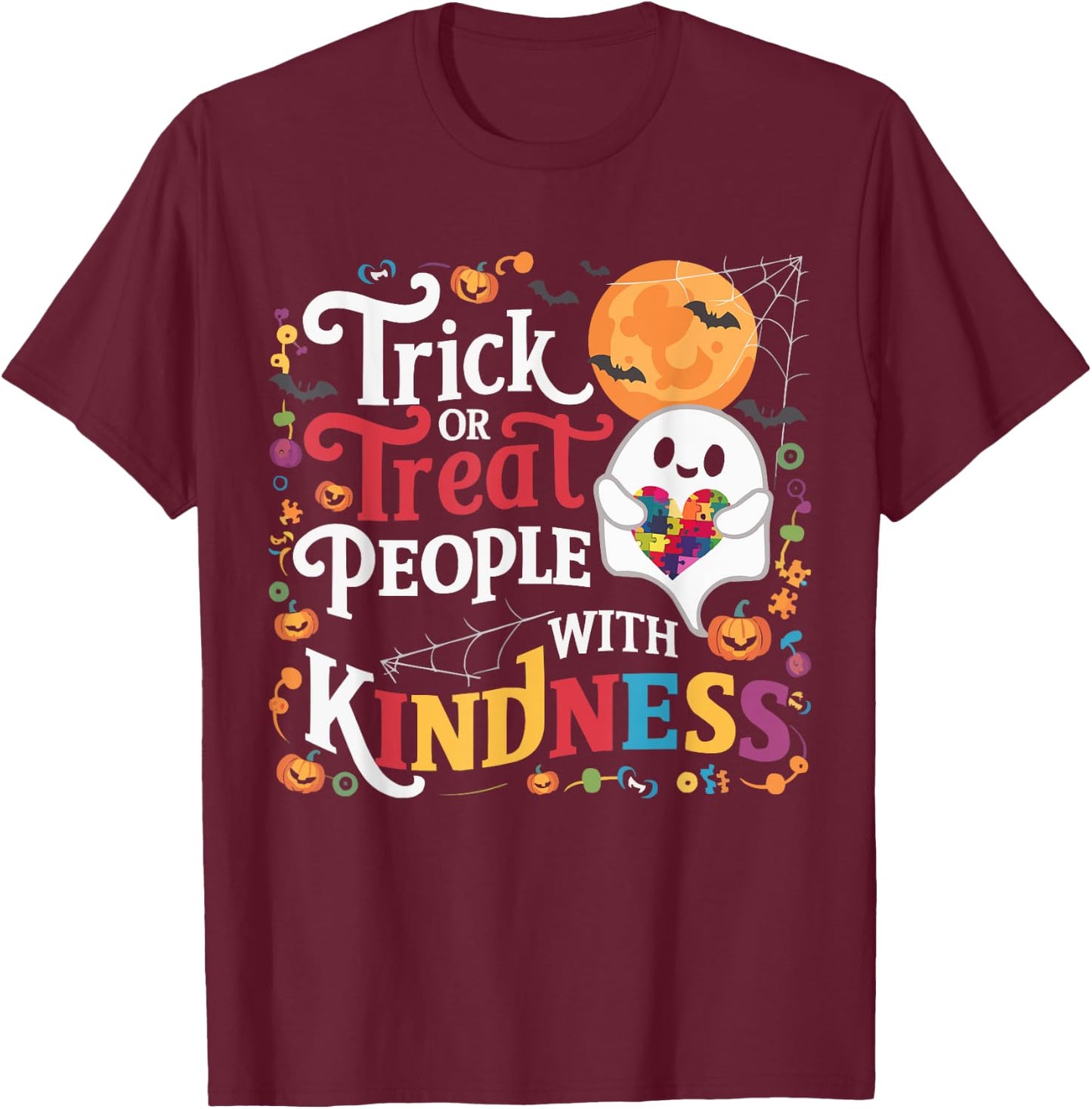 Support Autism Halloween Spooky Autistic Trick Or Treat T-Shirt - T-Shirt | Maroon