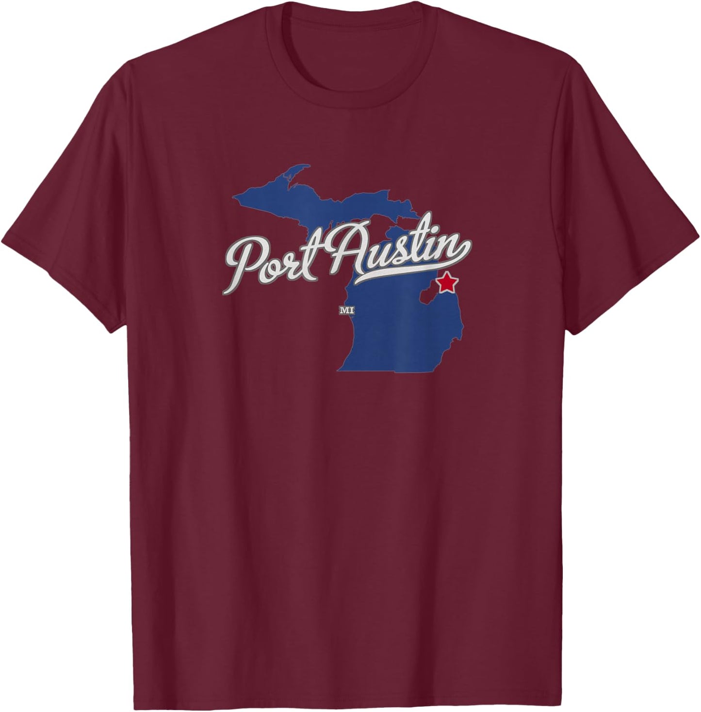 Port Austin Michigan MI Map T-Shirt - T-Shirt | Maroon