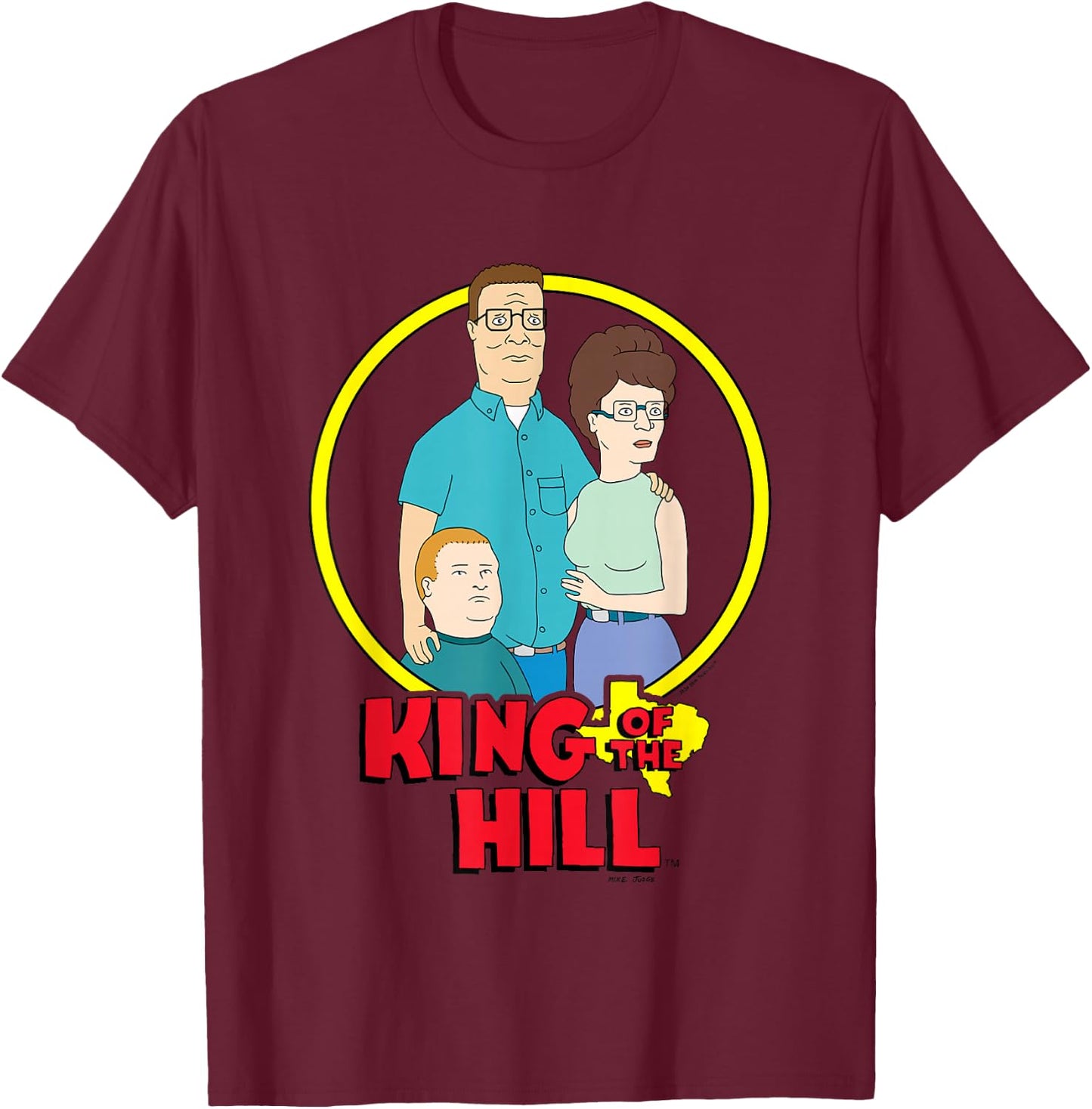 King Of The Hill Iconic Hill Family Group Shot Chest Poster T-Shirt - T-Shirt | Maroon