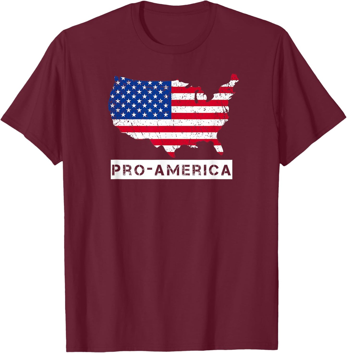 Pro-America Distressed American Flag US Map Design T-Shirt - T-Shirt | Maroon