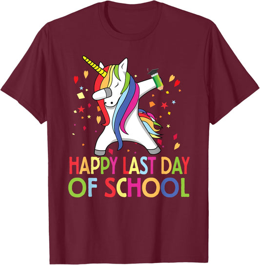 Happy Last Day Of School Teacher Student Grad Unicorn T-Shirt - T-Shirt | Maroon