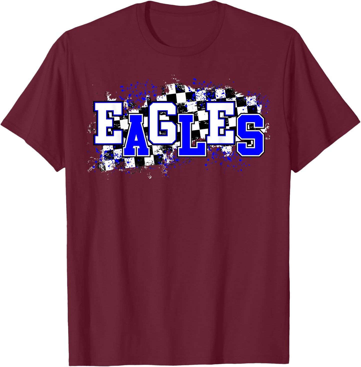 Blue Eagles School Spirit Eagle Pride Checkered Teacher Women Girls Kids T-Shirt - T-Shirt | Maroon