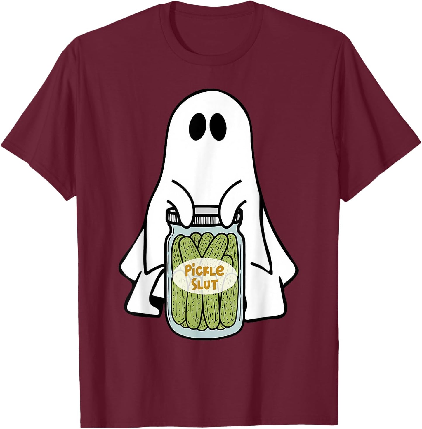 Pickle Slut Cute Ghost Vintage Canned Pickles Halloween T-Shirt - T-Shirt | Maroon