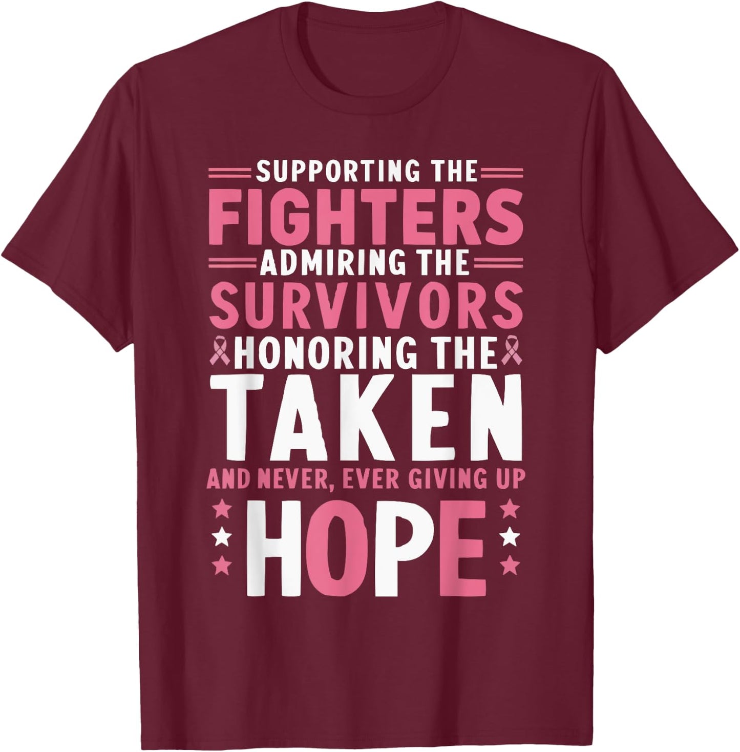 Breast Cancer Awareness Cancer Support Pink Ribbon T-Shirt - T-Shirt | Maroon