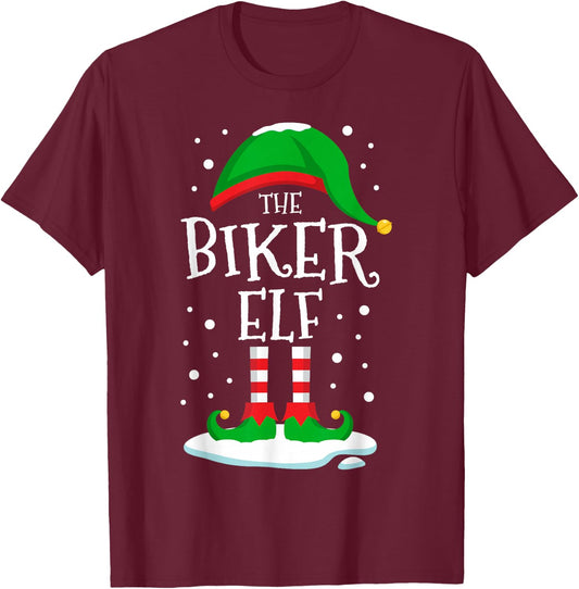 The Biker Elf Christmas Family Matching Xmas Bike Funny T-Shirt - T-Shirt | Maroon