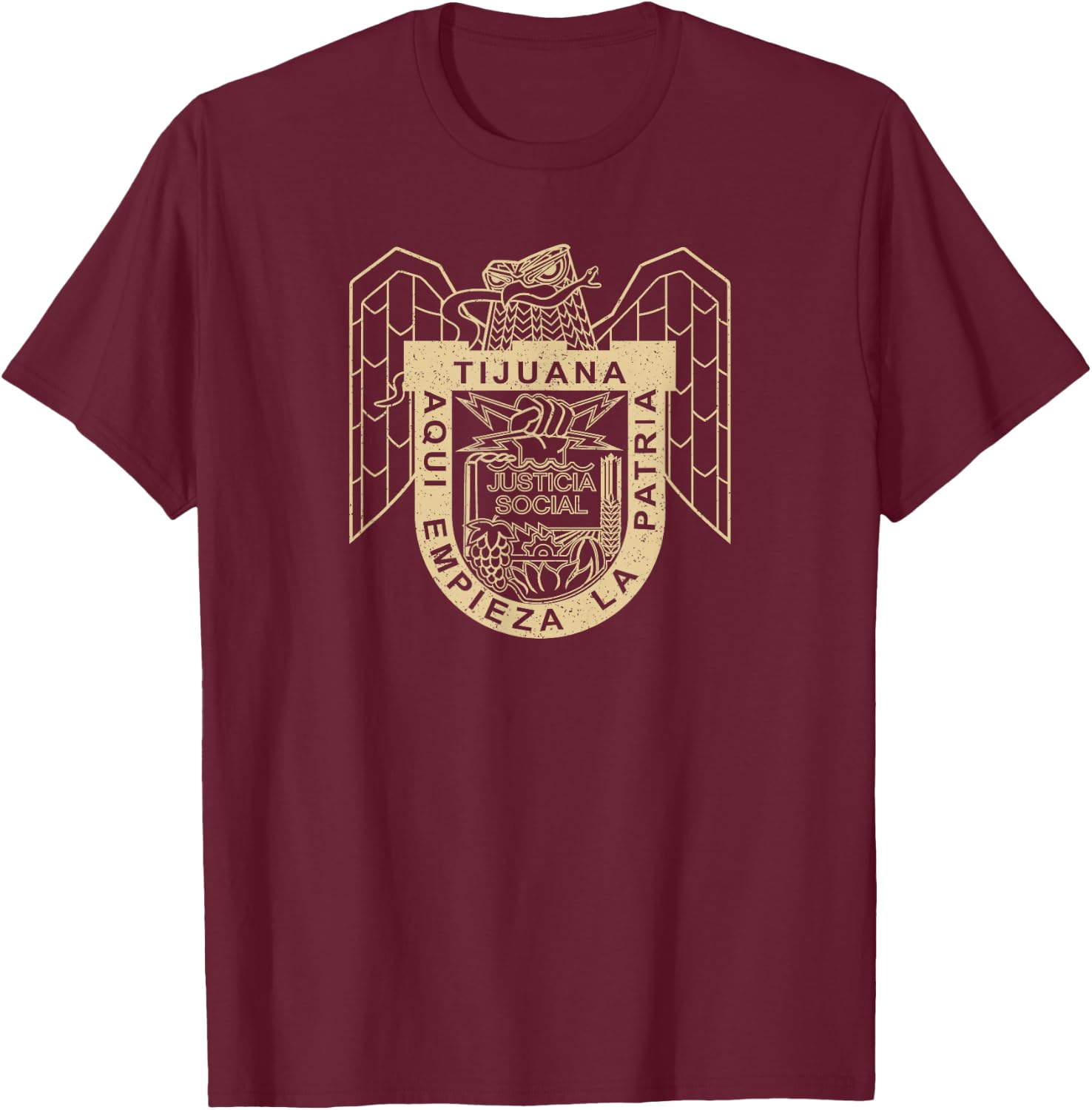 Tijuana Mexico Symbol Flag Coat of Arms Emblem T-Shirt - T-Shirt | Maroon