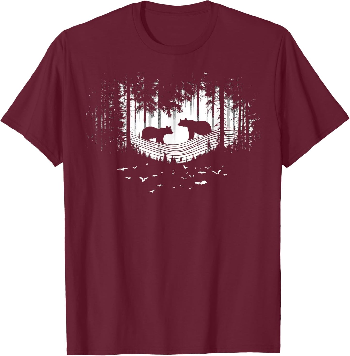 Retro Wilderness Bear Trees Reflection Outdoor Forest T-Shirt - T-Shirt | Maroon