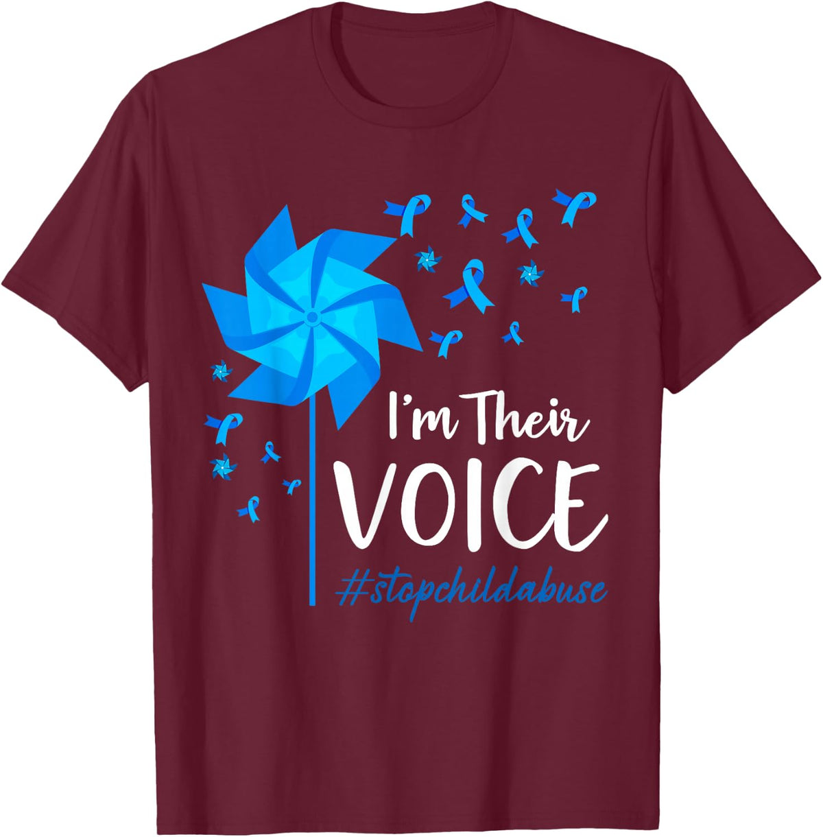 Child Abuse Prevention Awareness I'm Their Voice Pinwheel T-Shirt - T-Shirt | Maroon