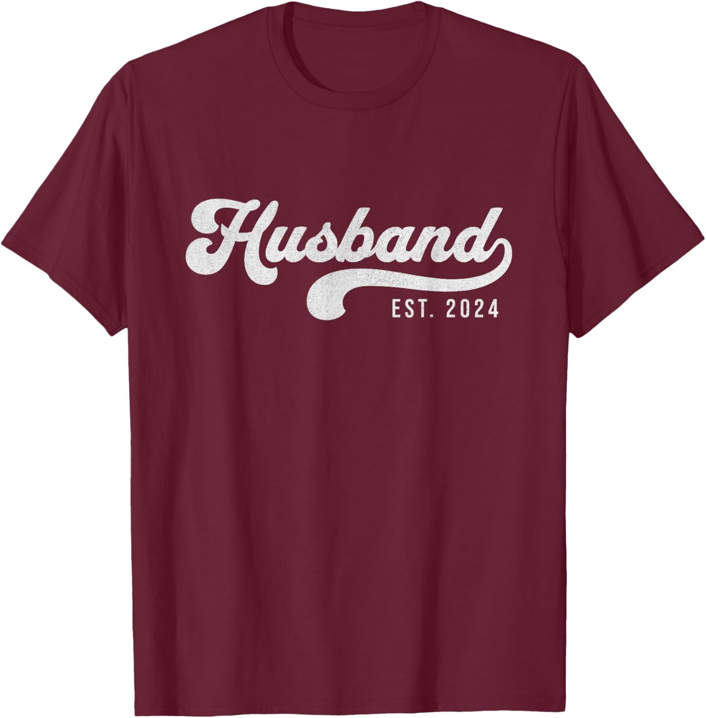 Husband Est. 2024 Married Couple Vintage Matching Wedding T-Shirt - T-Shirt | Maroon