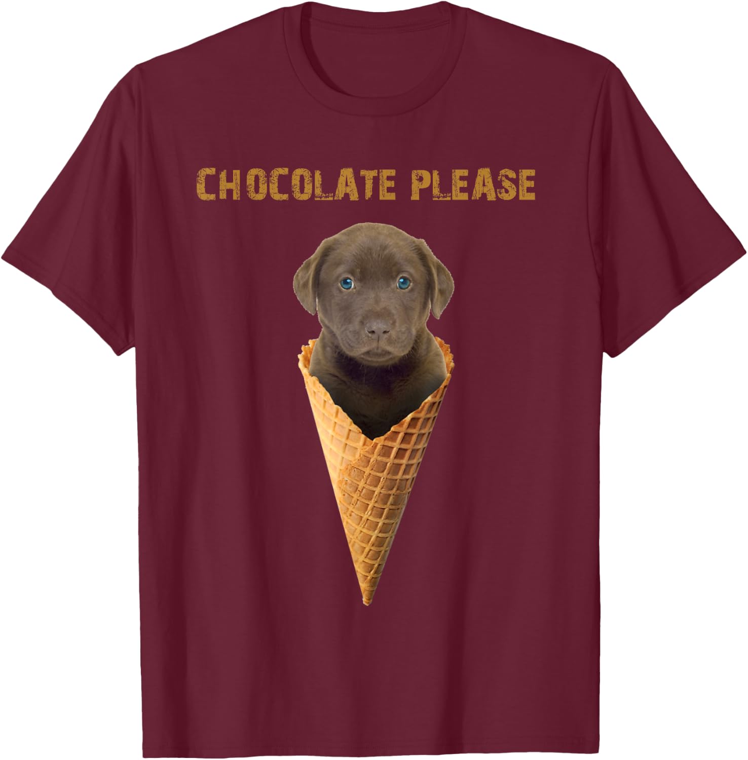 Chocolate Lab Waffle Cone Ice Cream Cute Puppy Women Kids T-Shirt - T-Shirt | Maroon