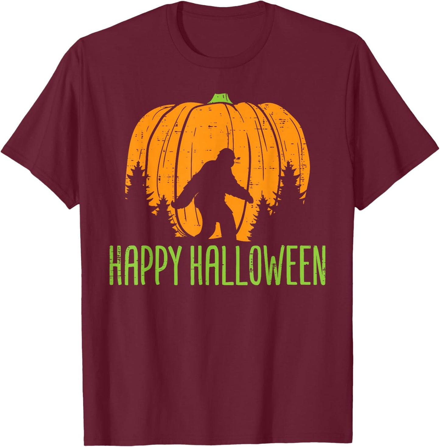 Happy Halloween Bigfoot Pumpkin Sasquatch Men Women Kids T-Shirt - T-Shirt | Maroon
