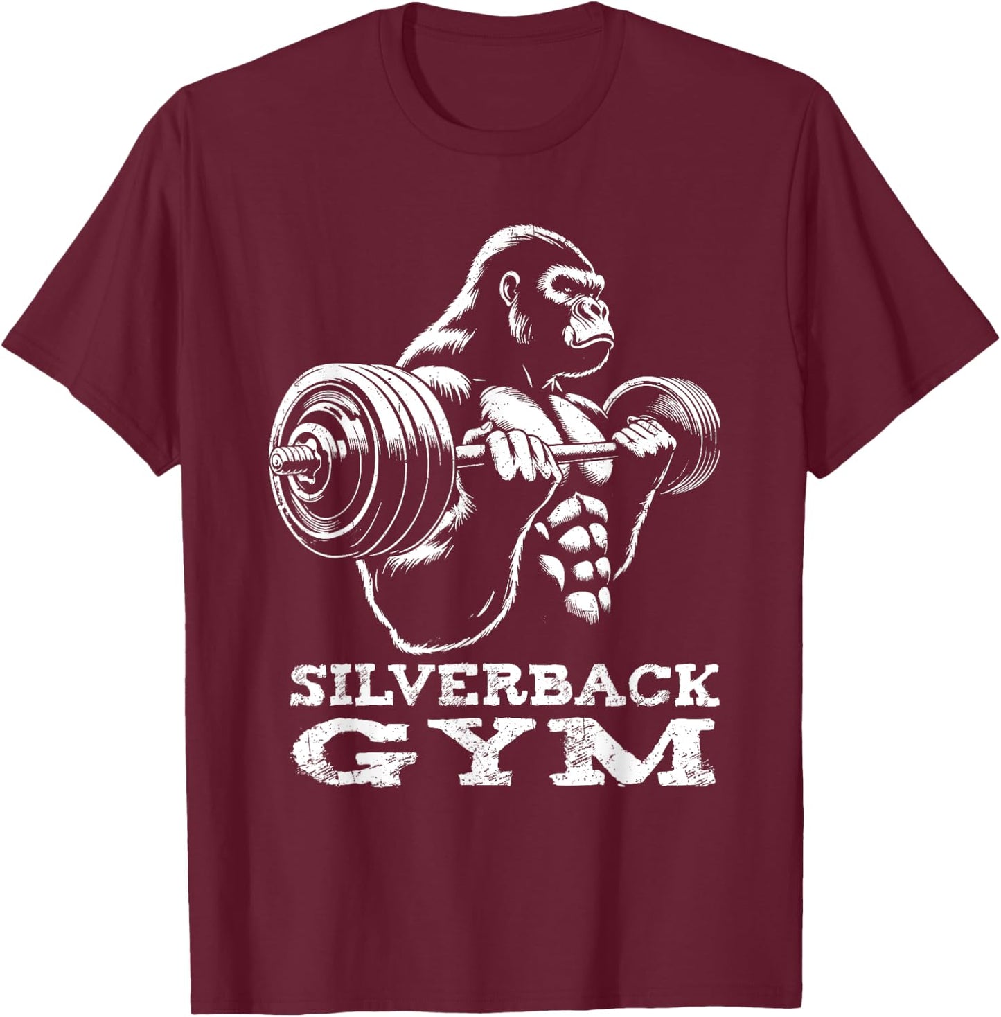 Silverback Gym Gorilla Weightlifting Workout Fitness Grunge T-Shirt - T-Shirt | Maroon