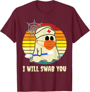 I Will Swab You Nurse Zombie Funny Halloween Nurses Gift T-Shirt - T-Shirt | Maroon