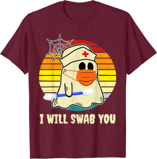 I Will Swab You Nurse Zombie Funny Halloween Nurses Gift T-Shirt - T-Shirt | Maroon