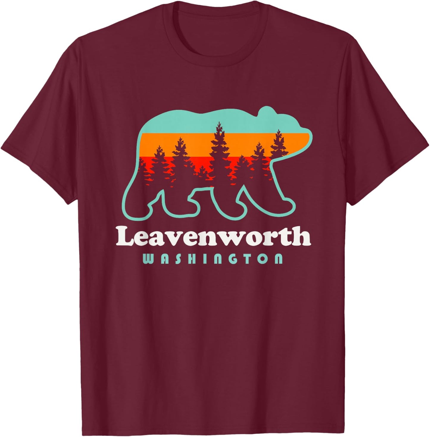 Leavenworth Washington Retro Vintage Bear T-Shirt - T-Shirt | Maroon