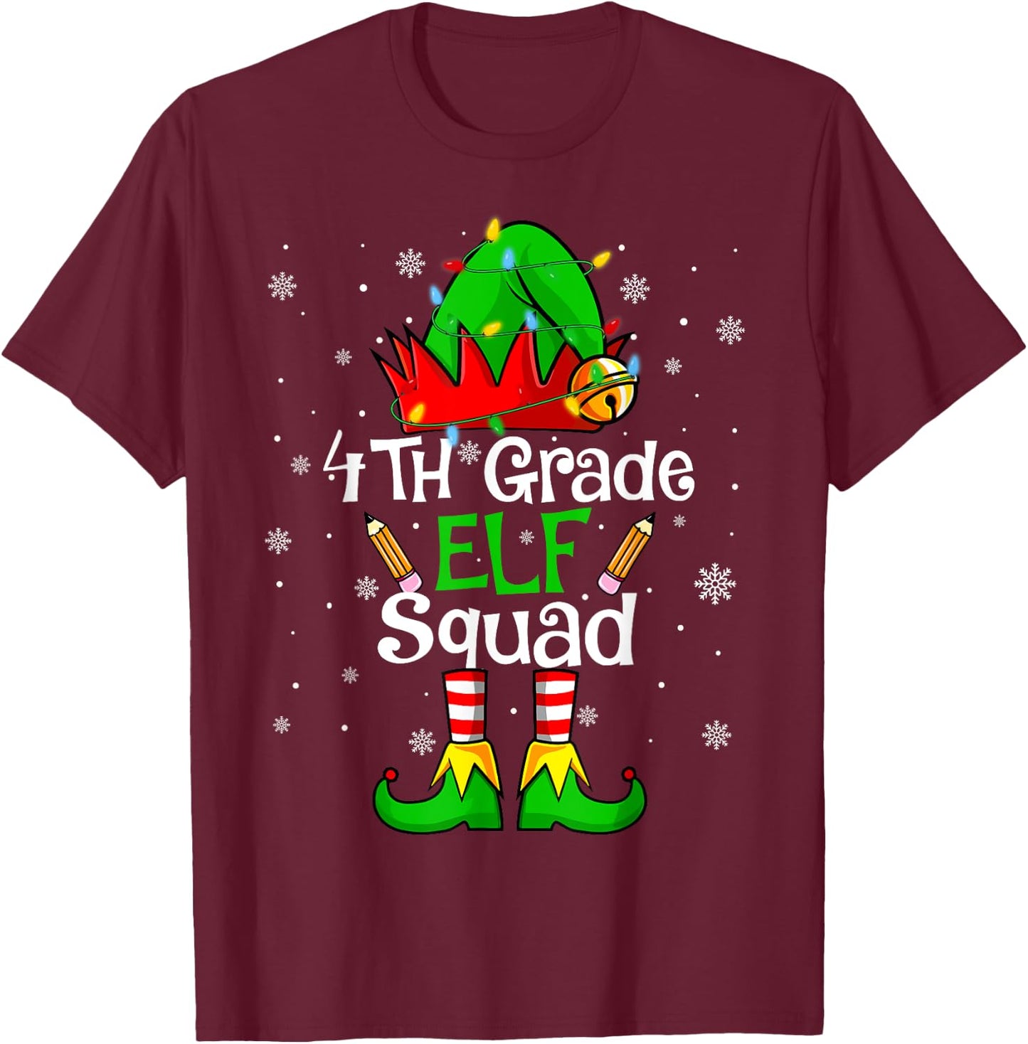 Christmas 4th Grade Elf Squad Fourth Grade Teacher Student T-Shirt - T-Shirt | Maroon