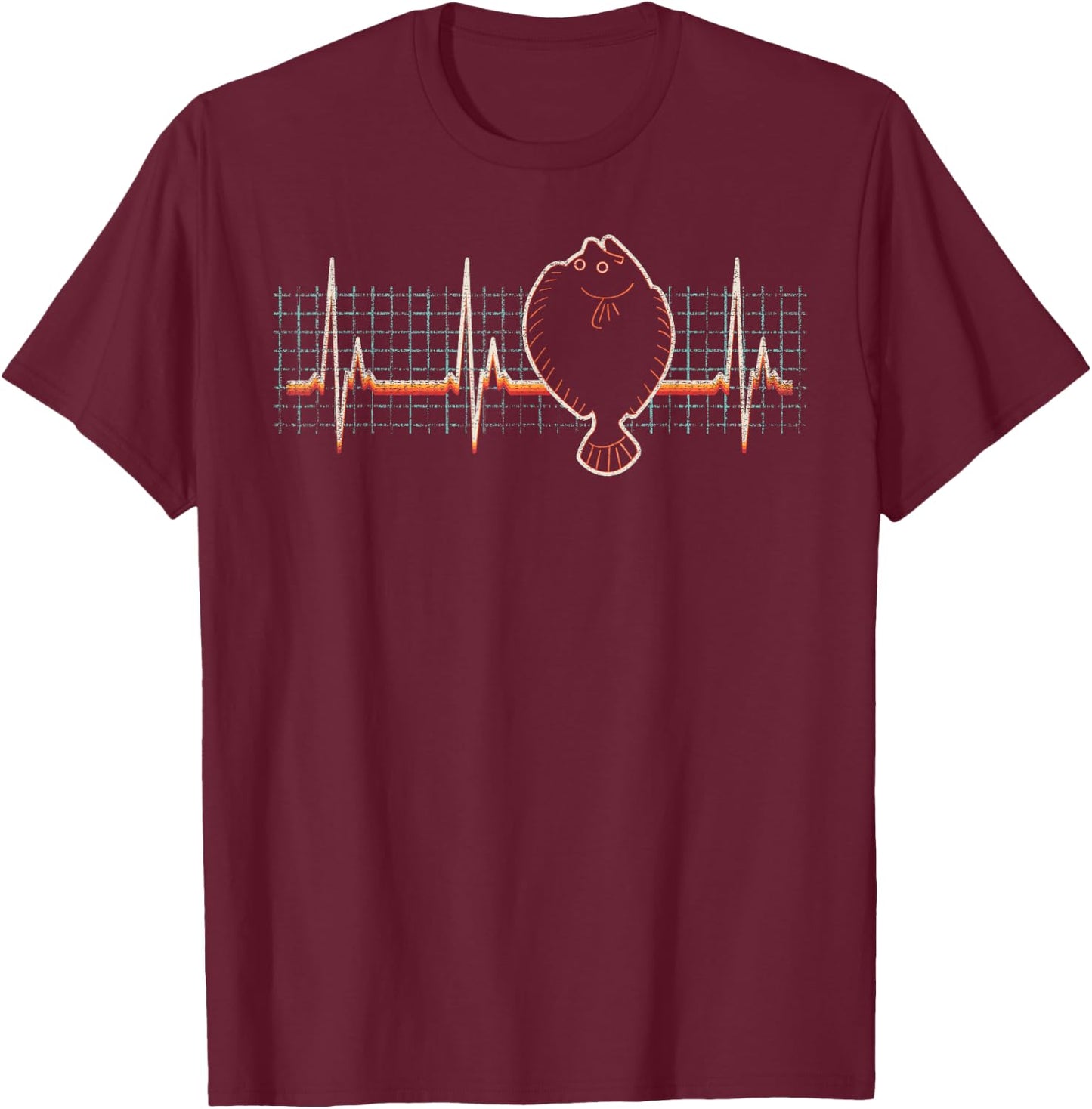 Flounder Fishing Retro Heartbeat Vintage 80s Style Gift T-Shirt - T-Shirt | Maroon