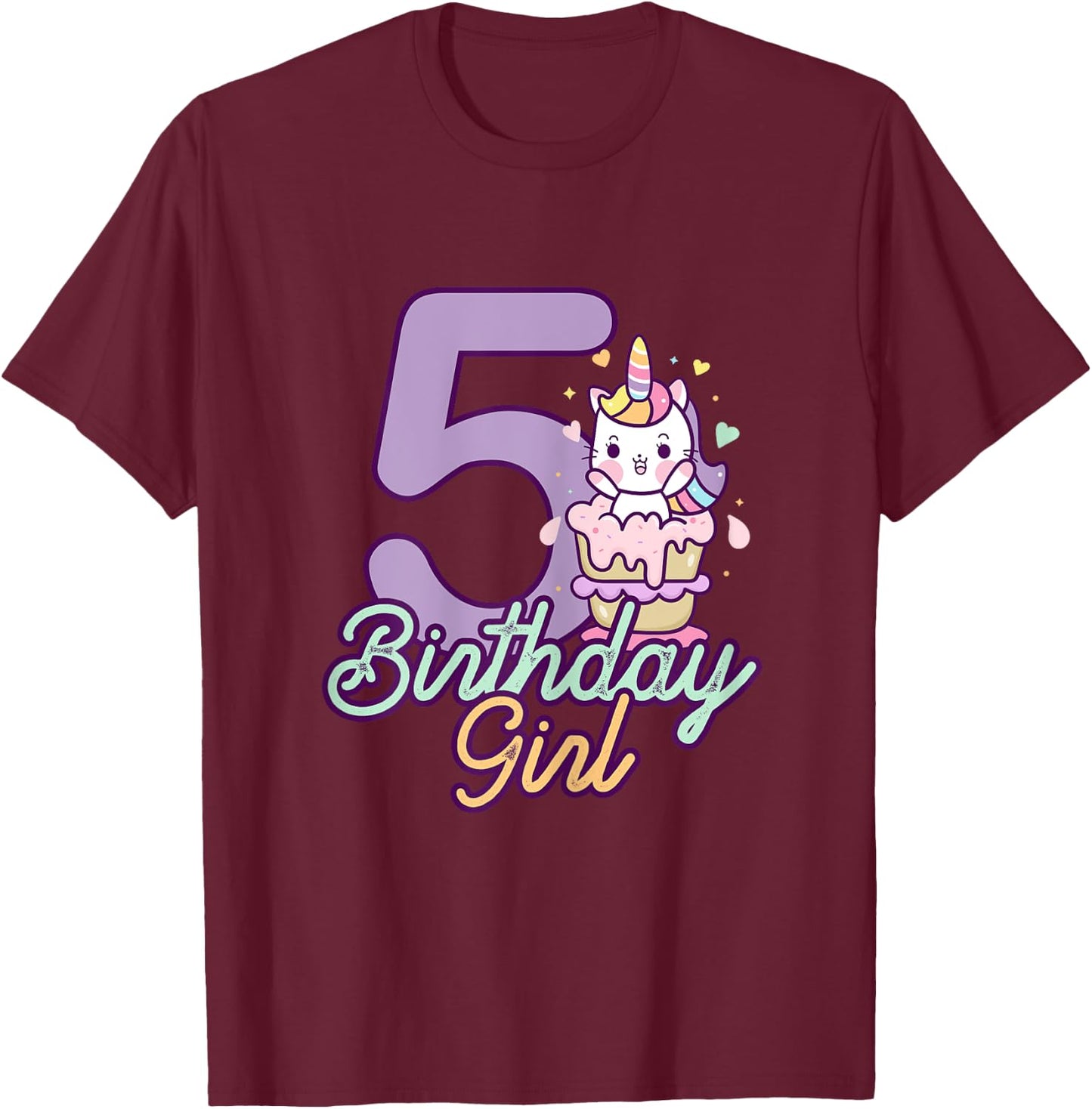 5 Years Old Birthday Girl Gifts Unicorn 5th Birthday T-Shirt - T-Shirt | Maroon