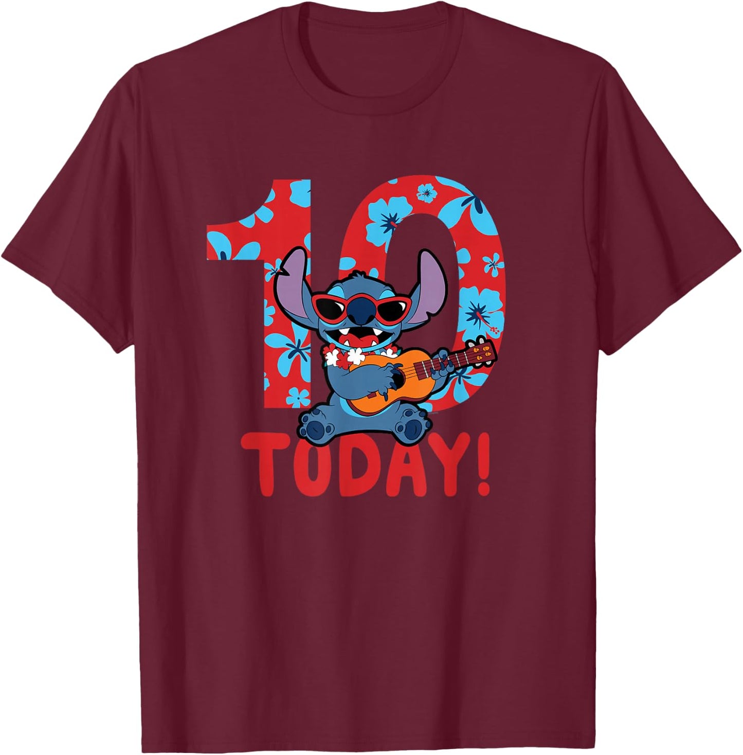 Disney Lilo & Stitch Tropical Birthday 10 Years Old Today T-Shirt - T-Shirt | Maroon