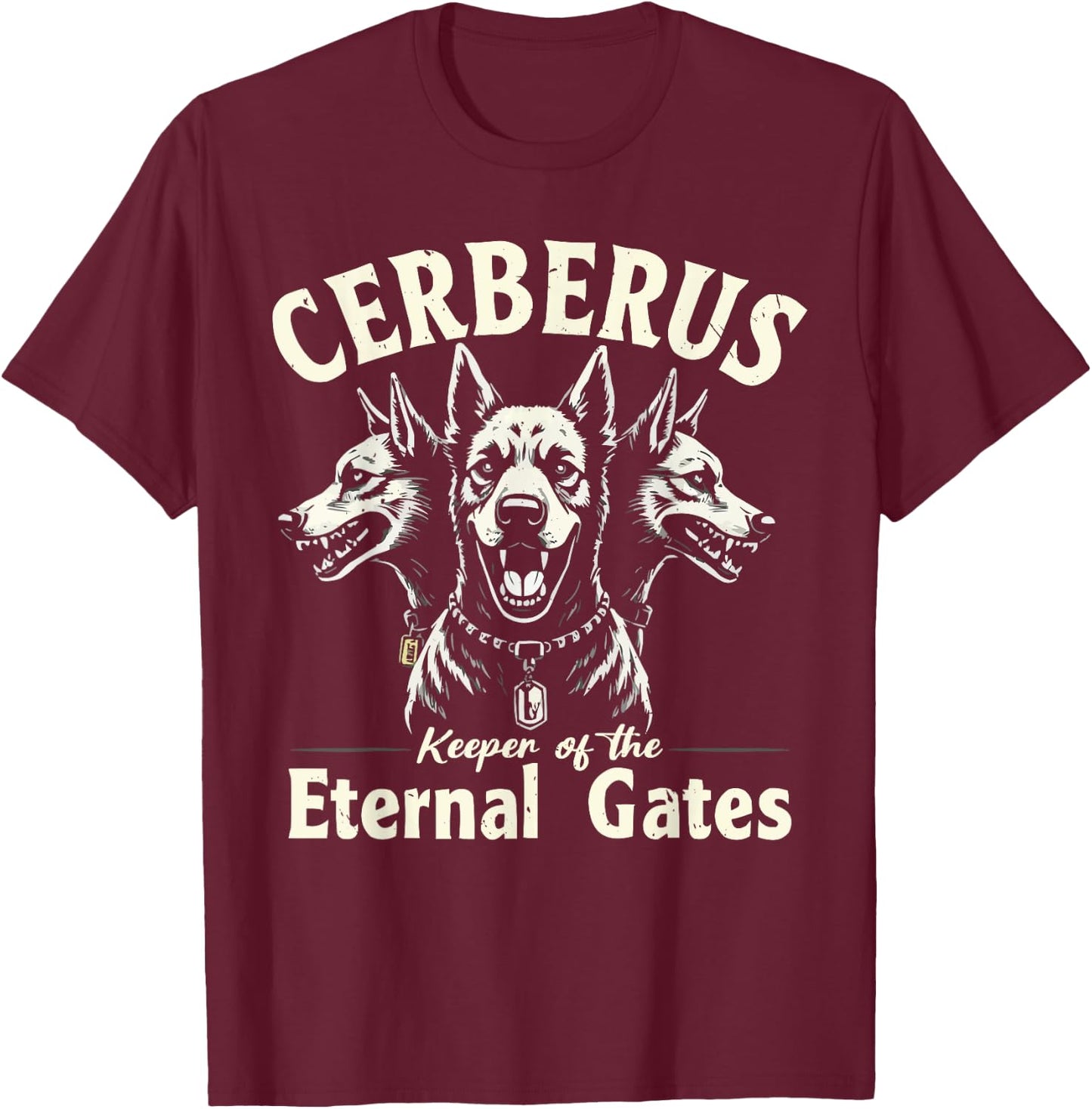 Cerberus Three Headed Dog Mythical Creature Greek Mythology T-Shirt - T-Shirt | Maroon