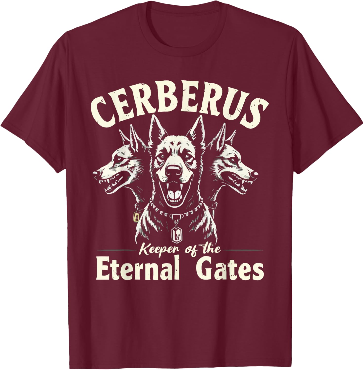 Cerberus Three Headed Dog Mythical Creature Greek Mythology T-Shirt - T-Shirt | Maroon