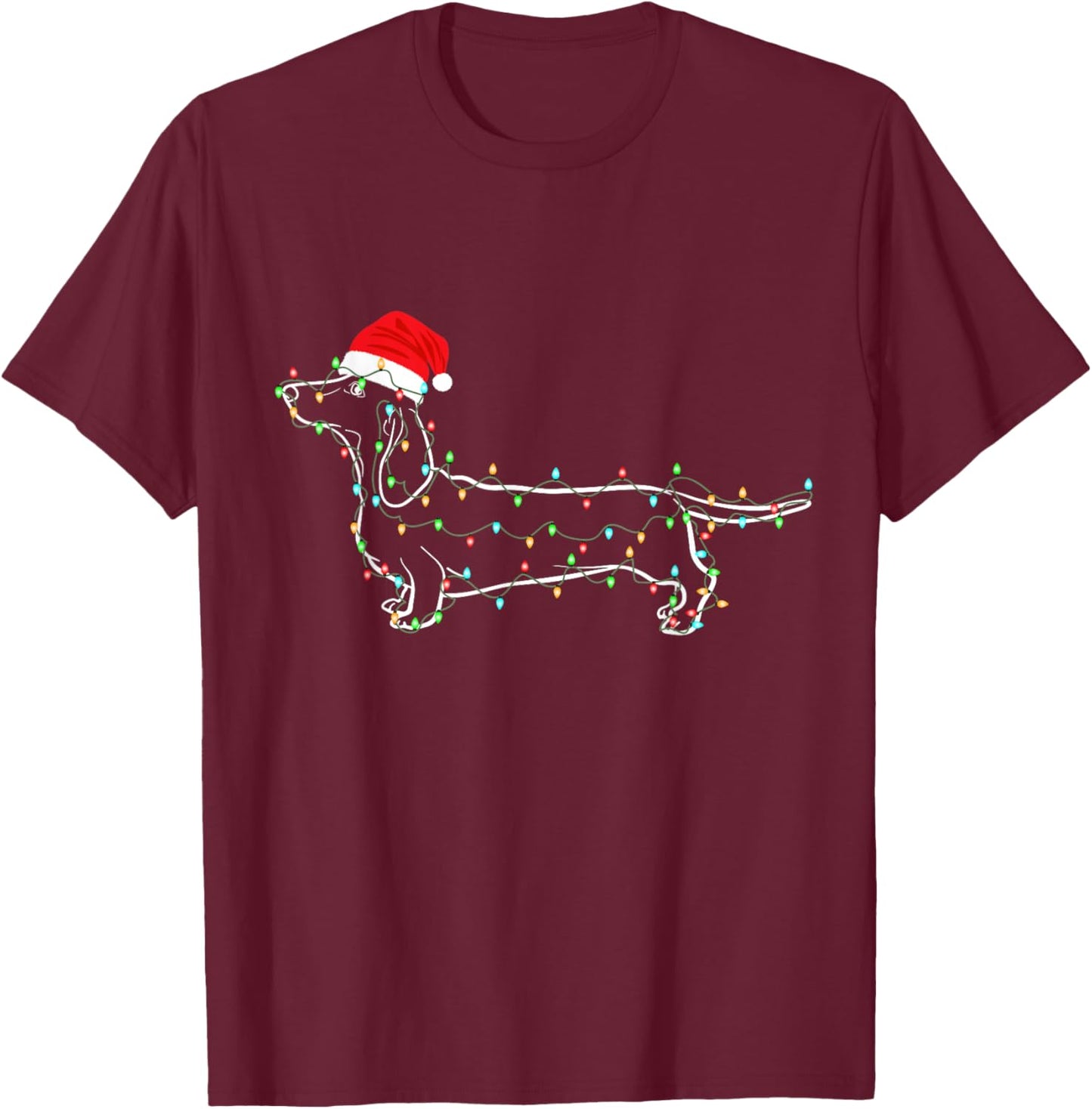 Dachshund Christmas Lights Santa Hat Xmas Dog Lover T-Shirt - T-Shirt | Maroon