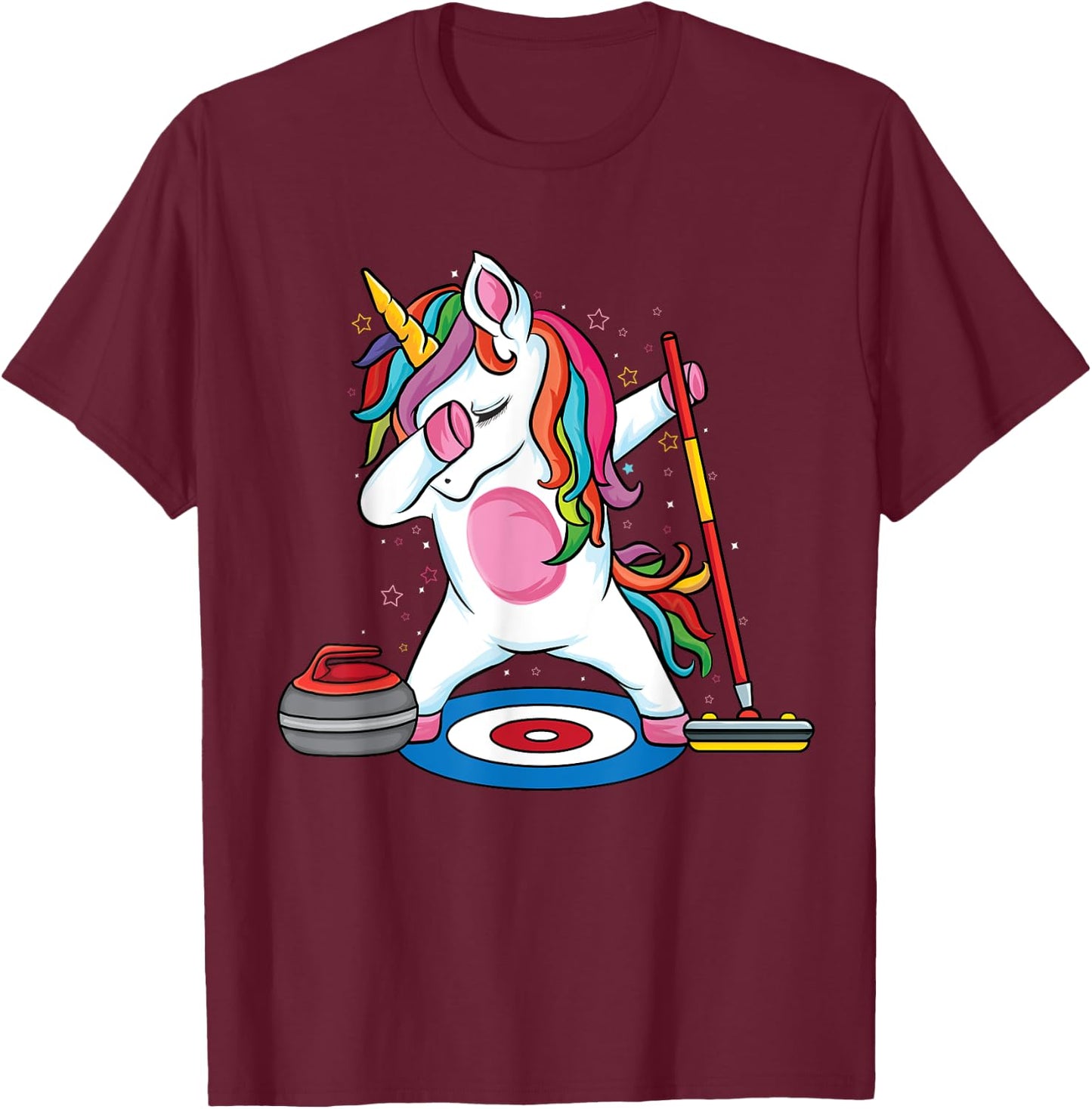 Magical Dabbing unicorn curling Player ice Sports Curling T-Shirt - T-Shirt | Maroon