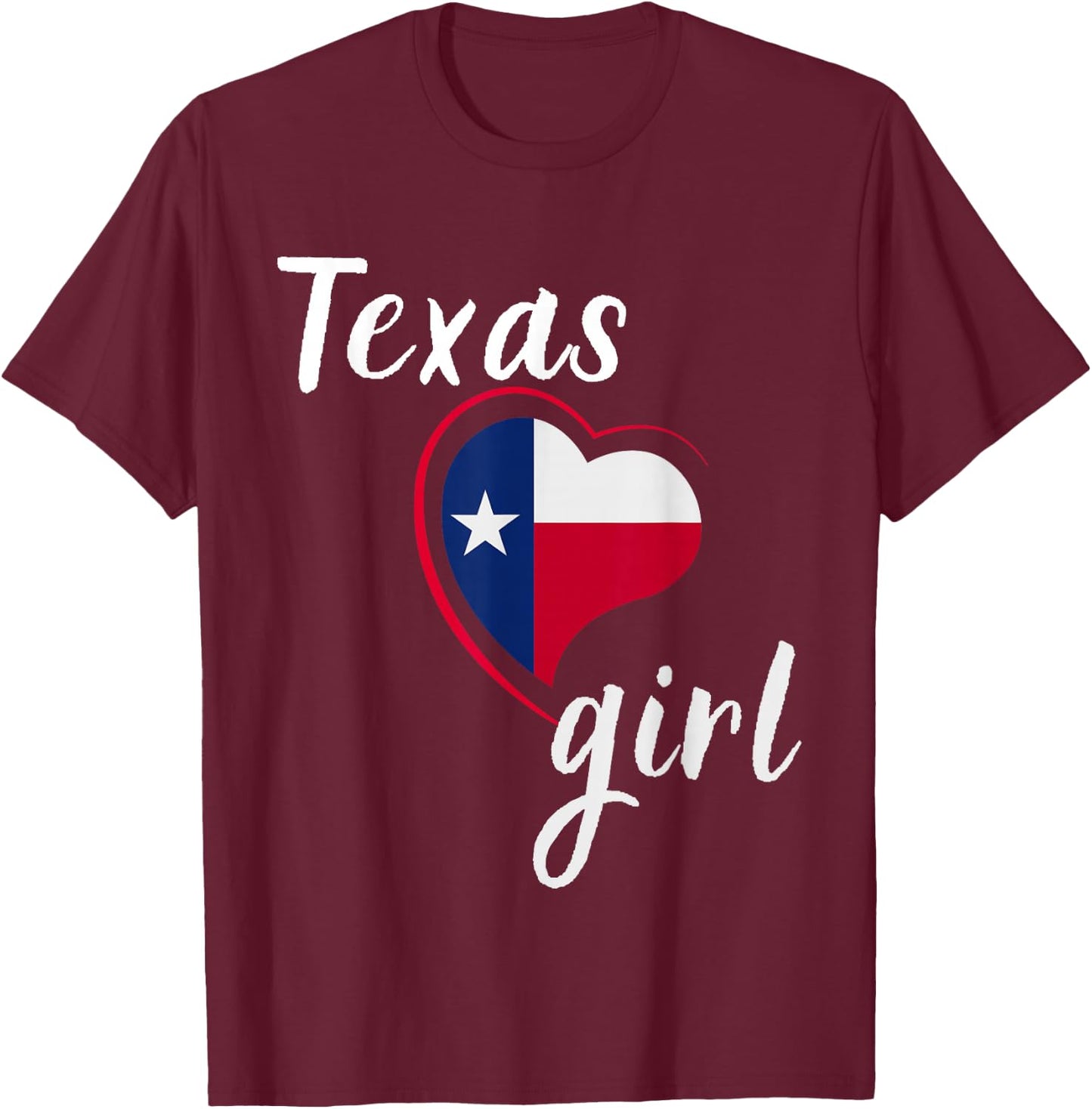 Texas Girl Red White and Blue Texas Flag T-Shirt - T-Shirt | Maroon