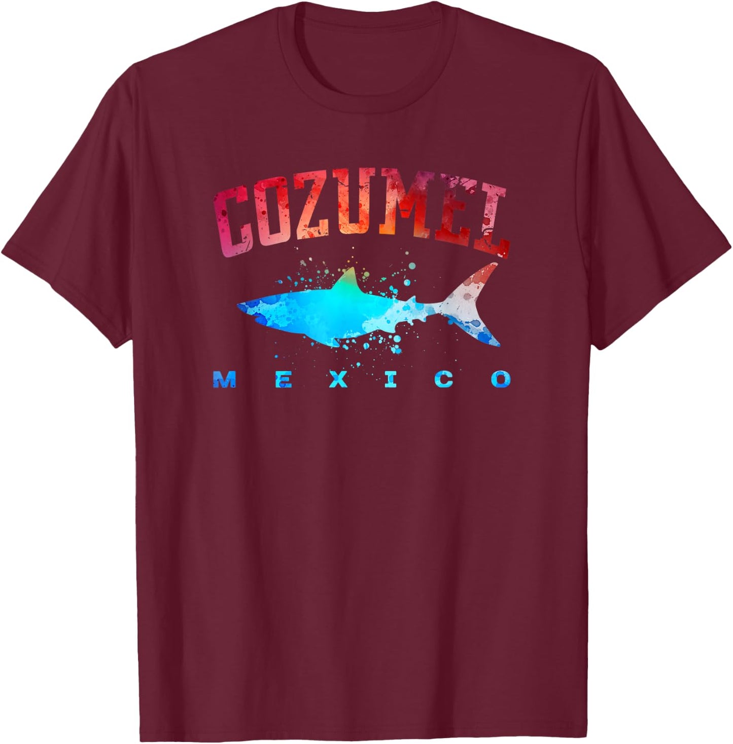 COZUMEL MEXICO Beach Vacation Great White Shark Art Vintage T-Shirt - T-Shirt | Maroon