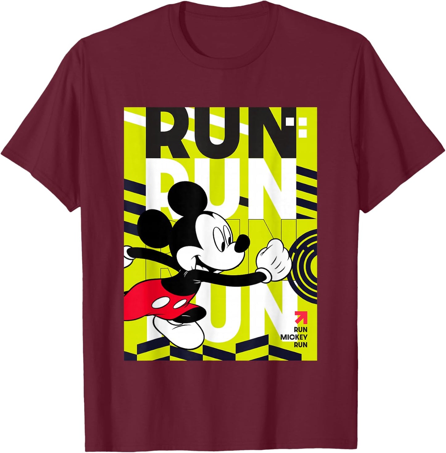 Disney Mickey And Friends Run Mickey Run Neon Chest Poster T-Shirt - T-Shirt | Maroon