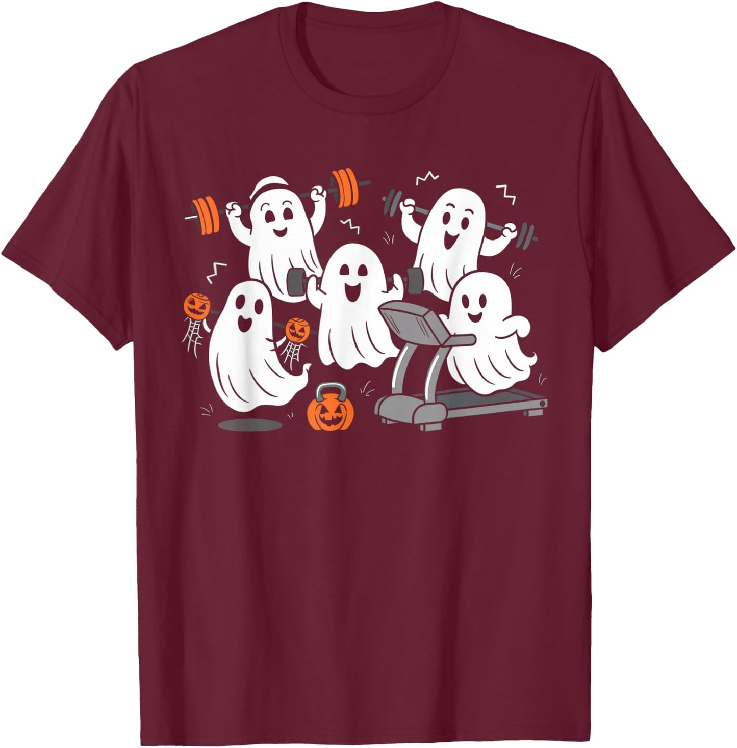 Working Out Ghost Gym Halloween Shirt Fitness Weightlifting T-Shirt - T-Shirt | Maroon