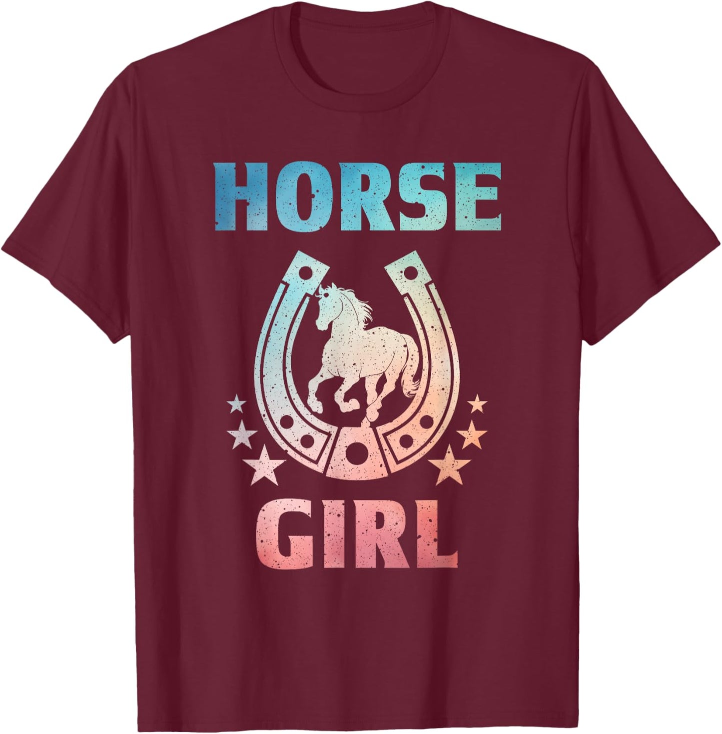 Horse Art Girls Kids Horseback Riding Equestrian T-Shirt - T-Shirt | Maroon
