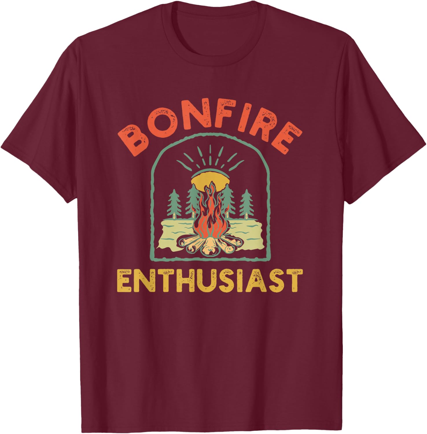 Retro Bonfire Enthusiast Campfire Funny Camping humor T-Shirt - T-Shirt | Maroon