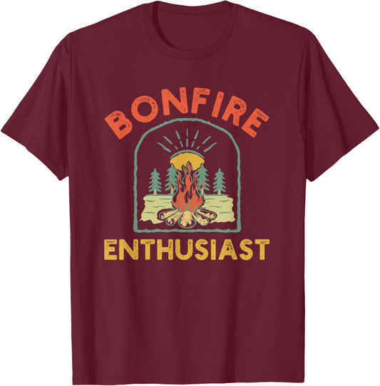 Retro Bonfire Enthusiast Campfire Funny Camping humor T-Shirt - T-Shirt | Maroon