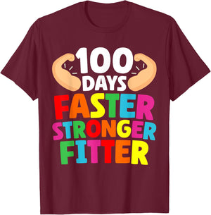 Faster Stronger Fitter 100 Days Of School Gym Teacher Men Women Girls Kids T-Shirt - T-Shirt | Maroon