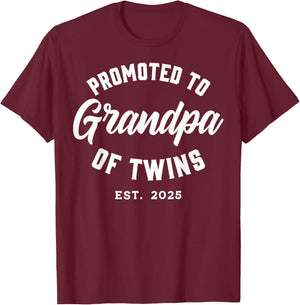 Twins Baby Announcement Family Gifts & Apparel Promoted to Grandma of Twins 2025 Black Classic Fit Short Sleeve Grandmothers Size Small T-Shirt - T-Shirt | Maroon