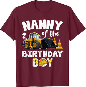 Nanny of the Birthday Boy Construction Worker Bday Party T-Shirt - T-Shirt | Maroon
