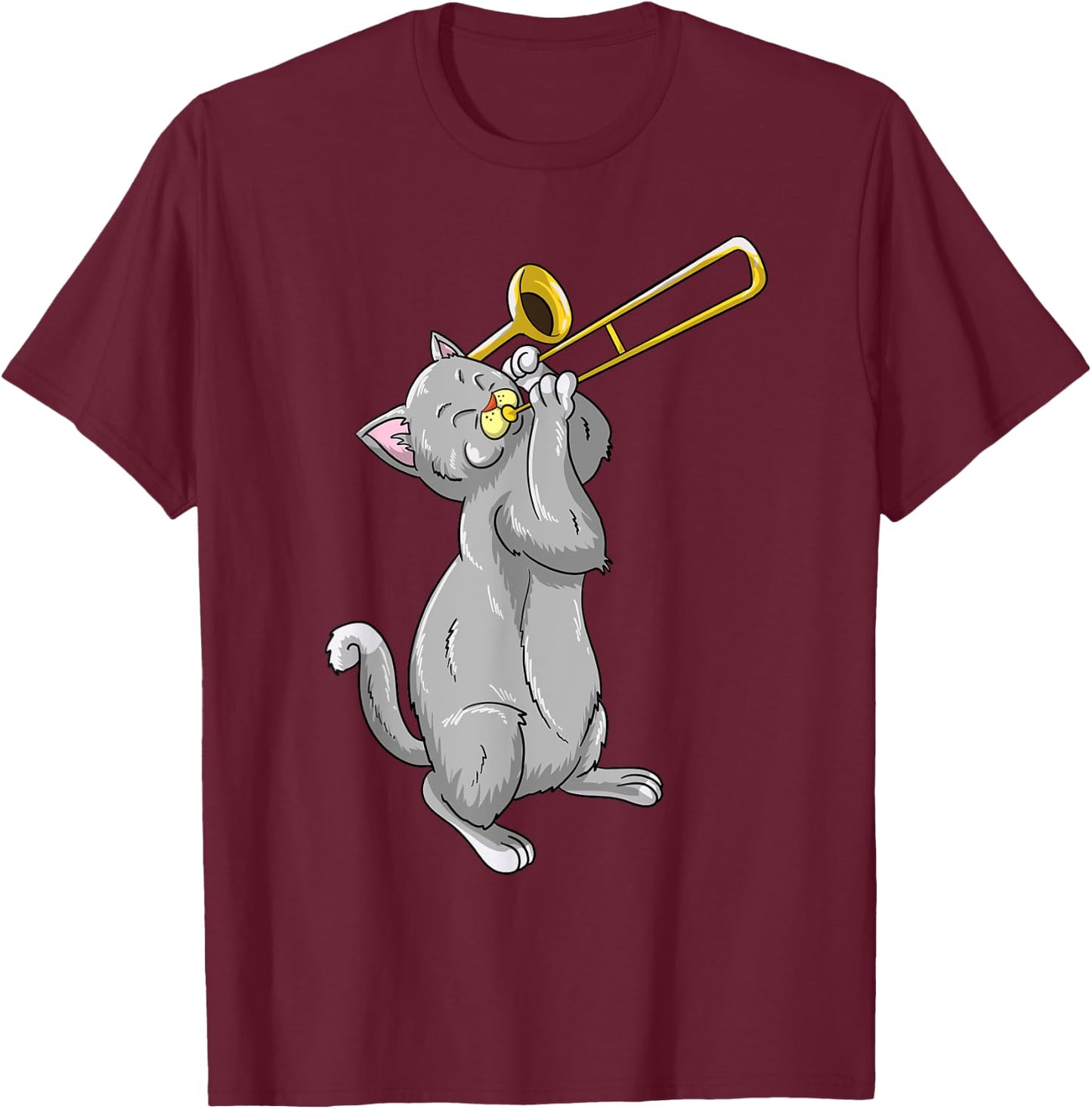 Funny Trombone Design Women Kitten Trombone Player T-Shirt - T-Shirt | Maroon