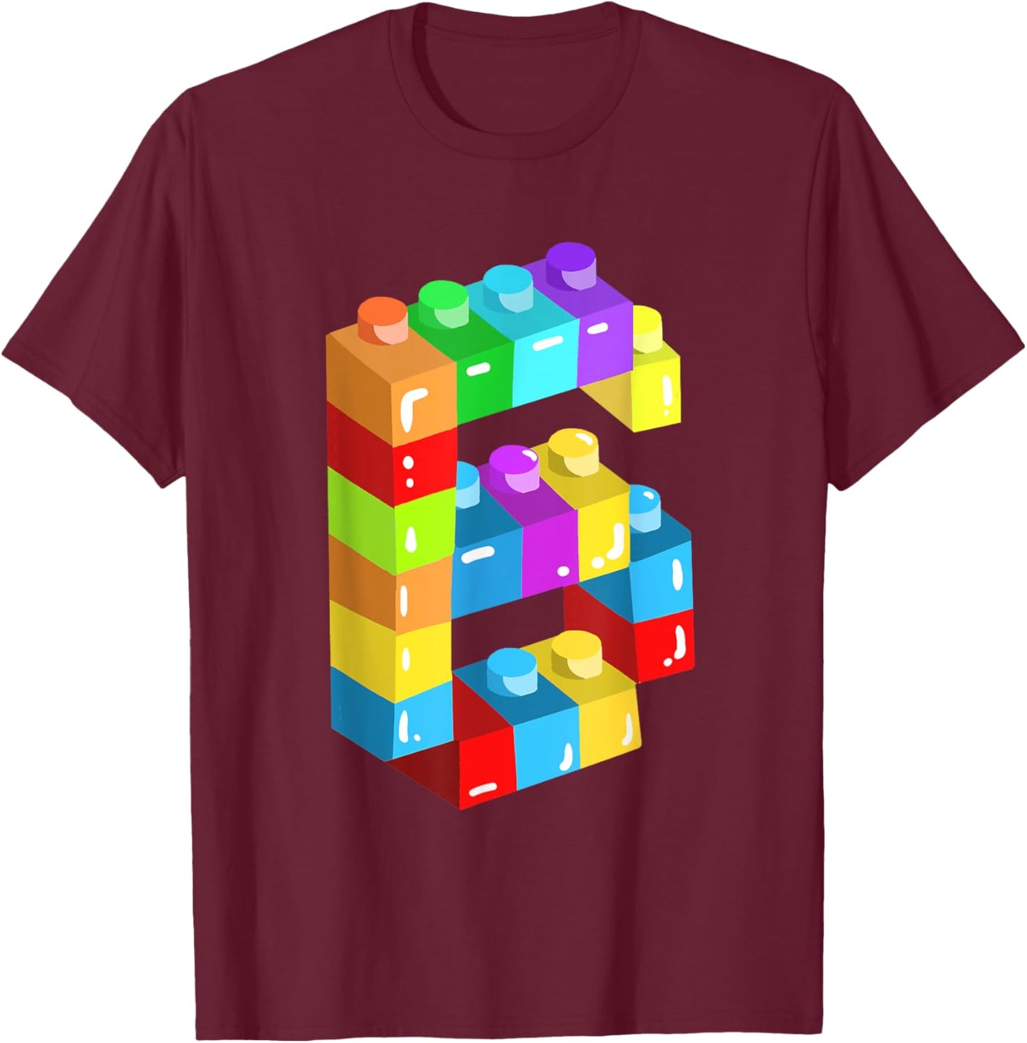 Kids Building Blocks Bricks 6 Years Old 6th Birthday Boys T-Shirt - T-Shirt | Maroon