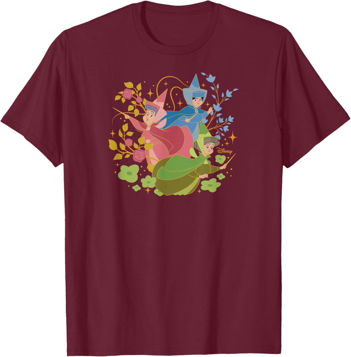 Disney Princess - Sleeping Beauty Flora Fauna Merryweather T-Shirt - T-Shirt | Maroon