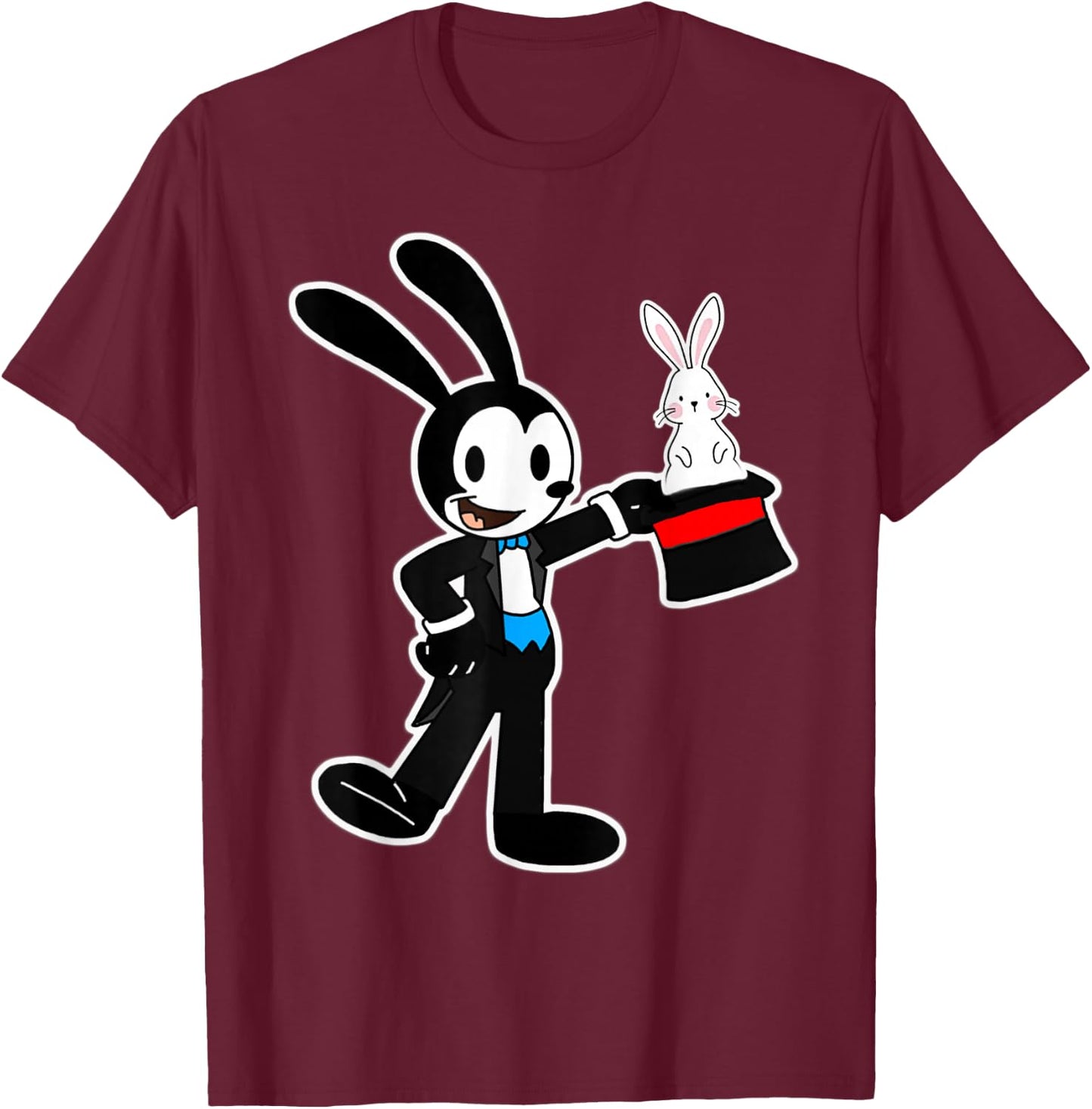 Oswald Rabbit Magician pulls Rabbit out of Hat T-Shirt - T-Shirt | Maroon