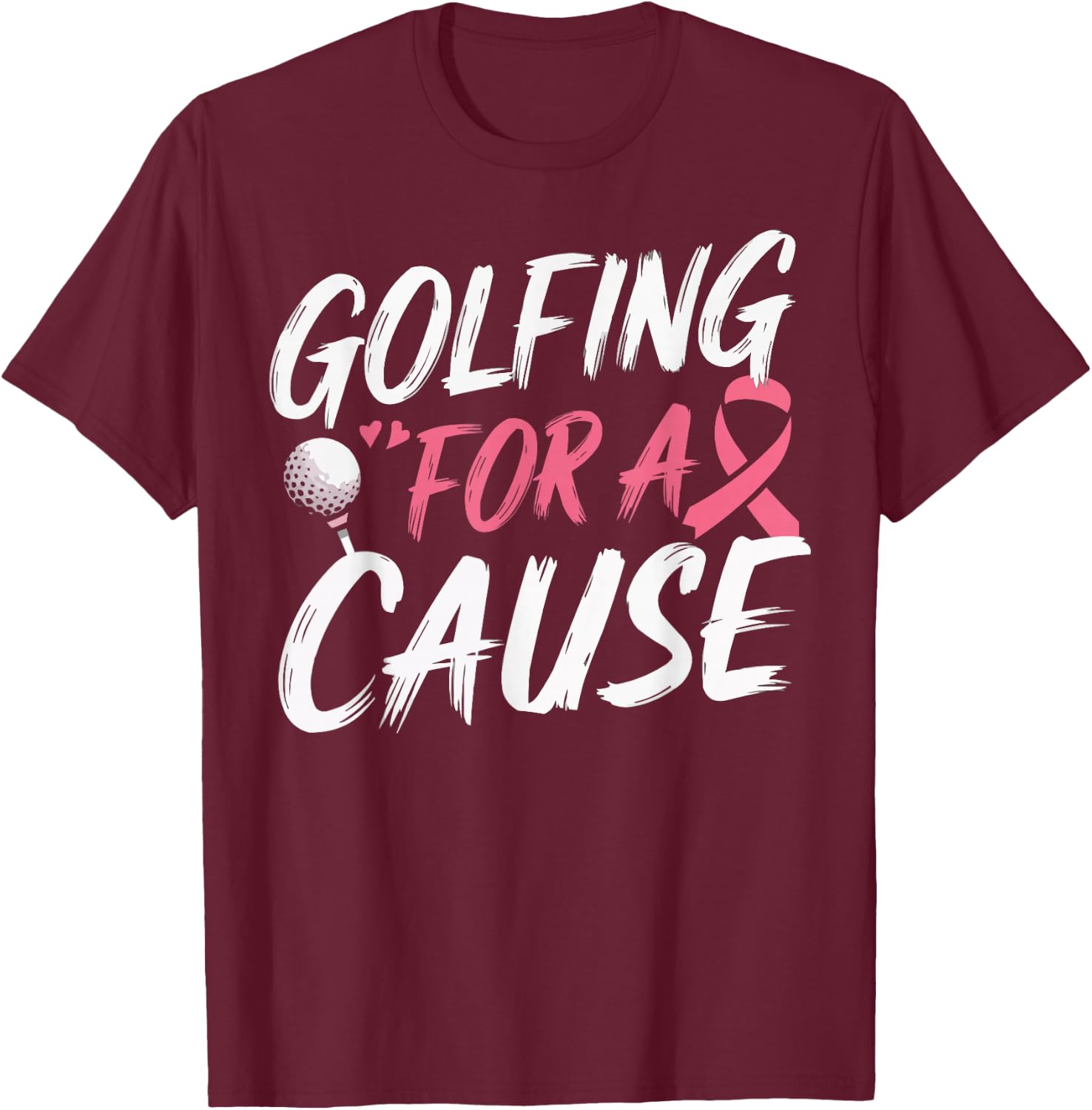 Golf Breast Cancer Awareness Month Golfer Pink Ribbon T-Shirt - T-Shirt | Maroon