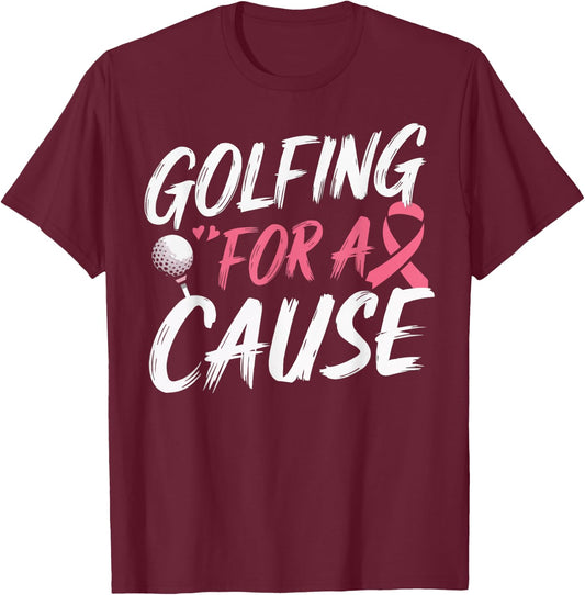 Golf Breast Cancer Awareness Month Golfer Pink Ribbon T-Shirt - T-Shirt | Maroon