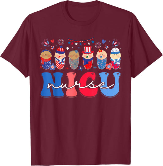 NICU Nurse Neonatal Intensive Care Unit Nurse 4th Of July Men T-Shirt - T-Shirt | Maroon