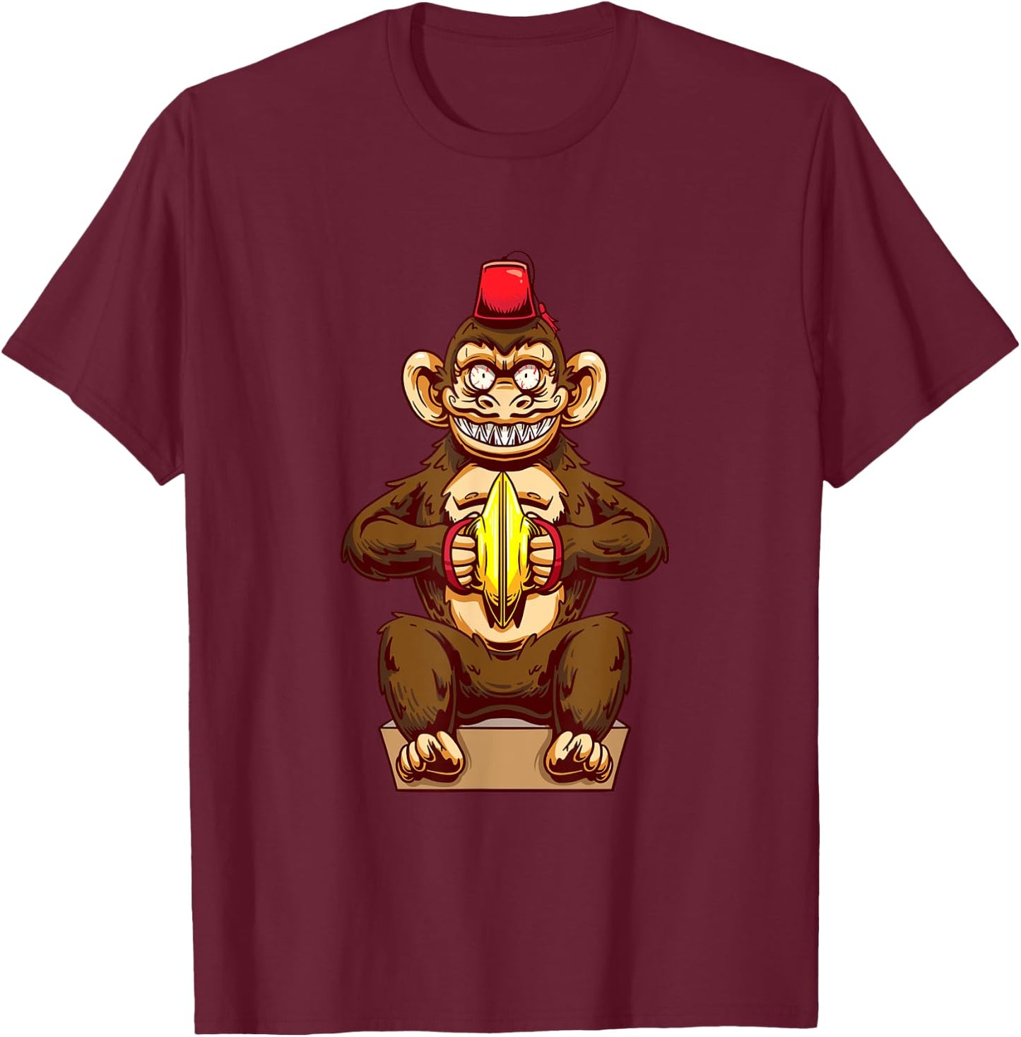 Monkey Playing Cymbals Drummer Ape Musician Marching Band T-Shirt - T-Shirt | Maroon