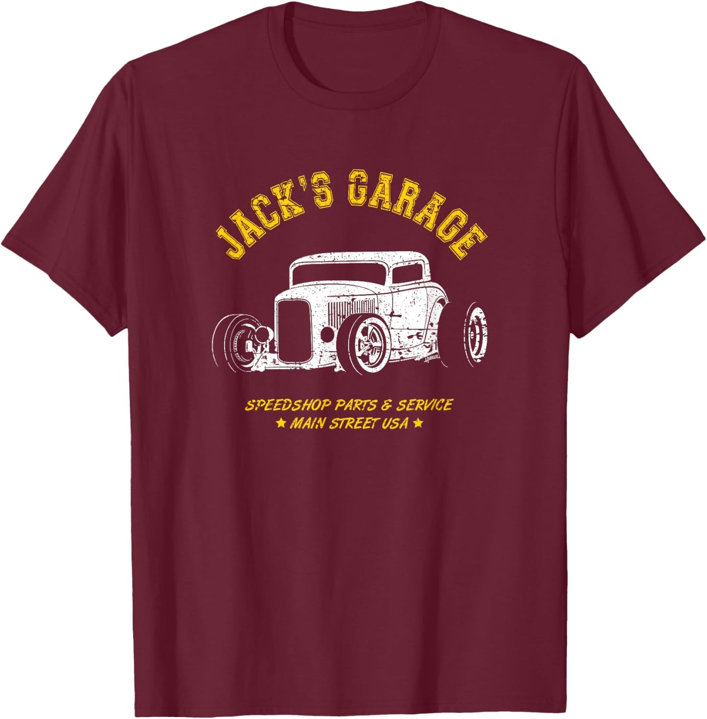 Jack's Garage Hotrod Car Design for the Name Jack T-Shirt - T-Shirt | Maroon