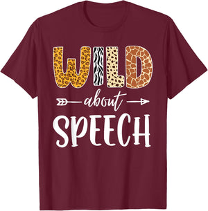 Wild About Speech SLP Leopard Teacher Back to School Kids T-Shirt - T-Shirt | Maroon