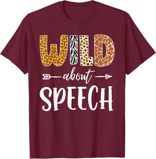 Wild About Speech SLP Leopard Teacher Back to School Kids T-Shirt - T-Shirt | Maroon