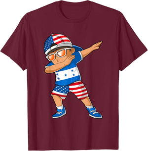 Half American Half Honduran Boy Kid Honduras Flag Patriotic T-Shirt - T-Shirt | Maroon
